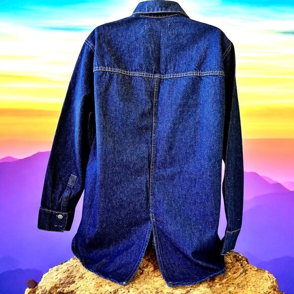 Zara Button Front Long Sleeve Collared Jean Jacket Blue Womens Extra Small XS - Picture 4 of 15